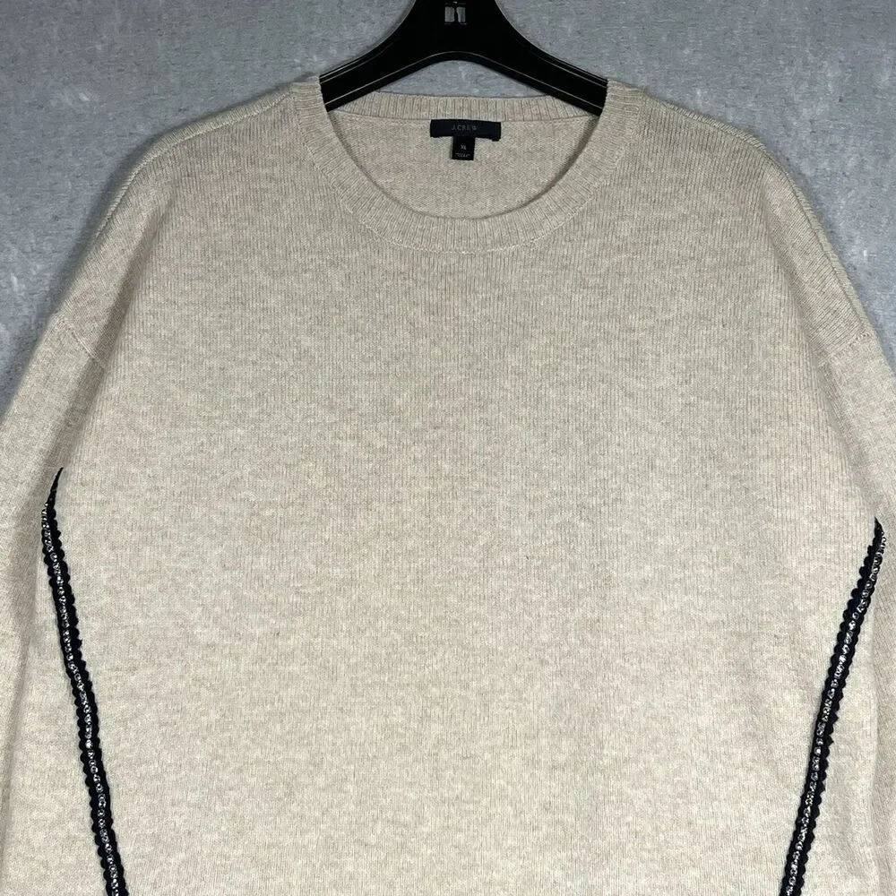 J. Crew Sweater Womens X-Large Beige 100% Wool Rhinestone Pullover Long Sleeve
